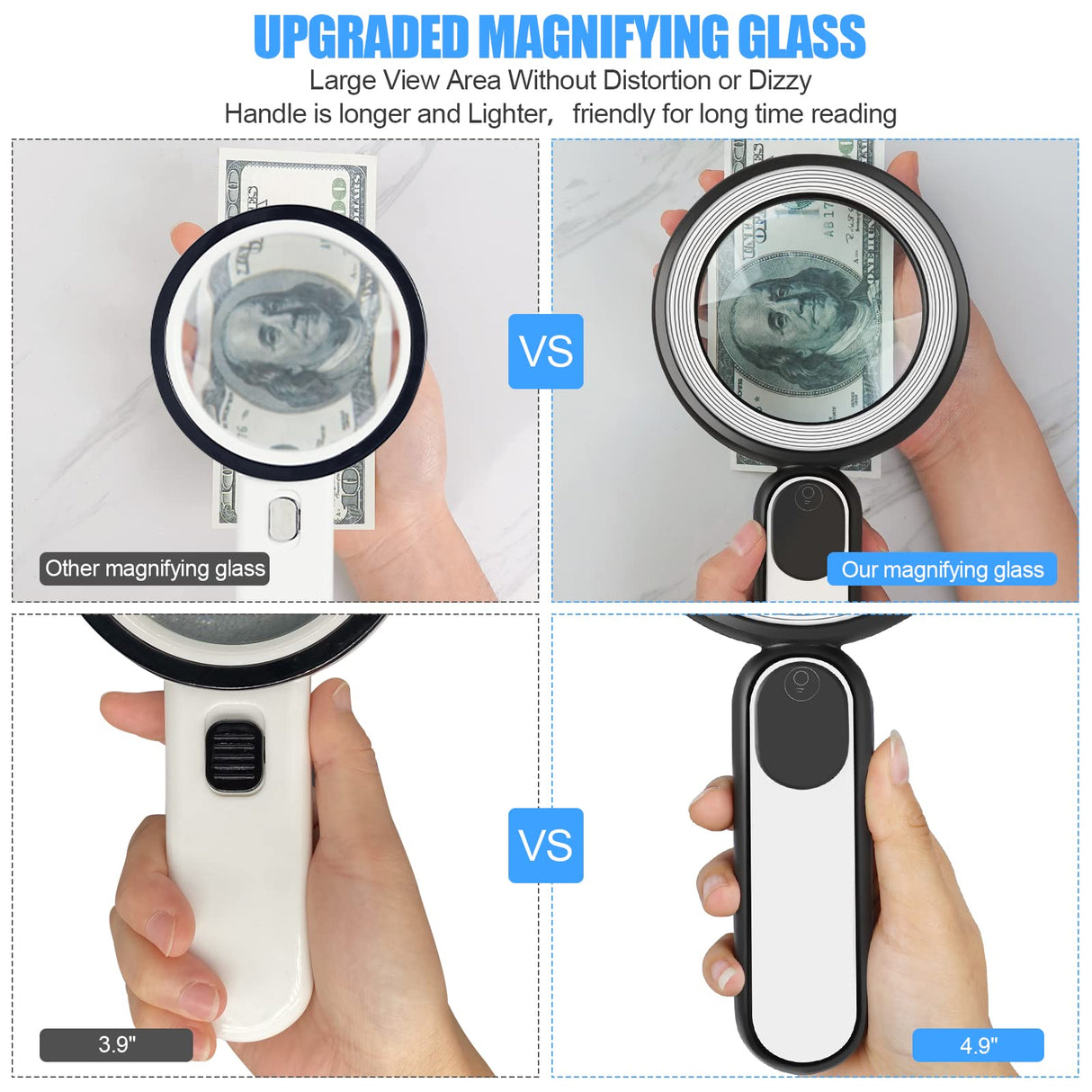 Rechargeable Magnifying Glass with Light, 30X 4.7IN Handheld Large Lightweight Lighted Magnify Len 21 LED 3 Modes Illuminated Book Magnifier forKids,Senior,Reading,Inspection,Coin,JewelryChristmasGift