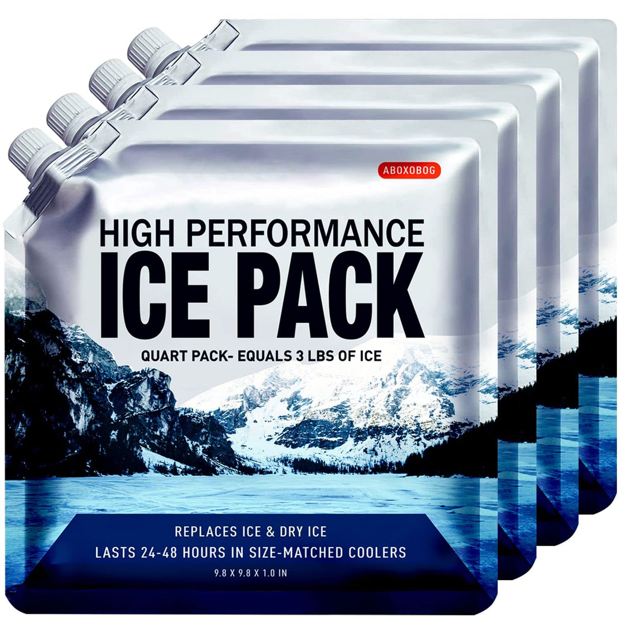 ABOXOBOG Reusable Ice Packs for Coolers Long Lasting Gel Freezer Packs for Lunch Bags Cooler Backpack Lunch Box for Camping & Picnics (9.8"x9.8"x4P)