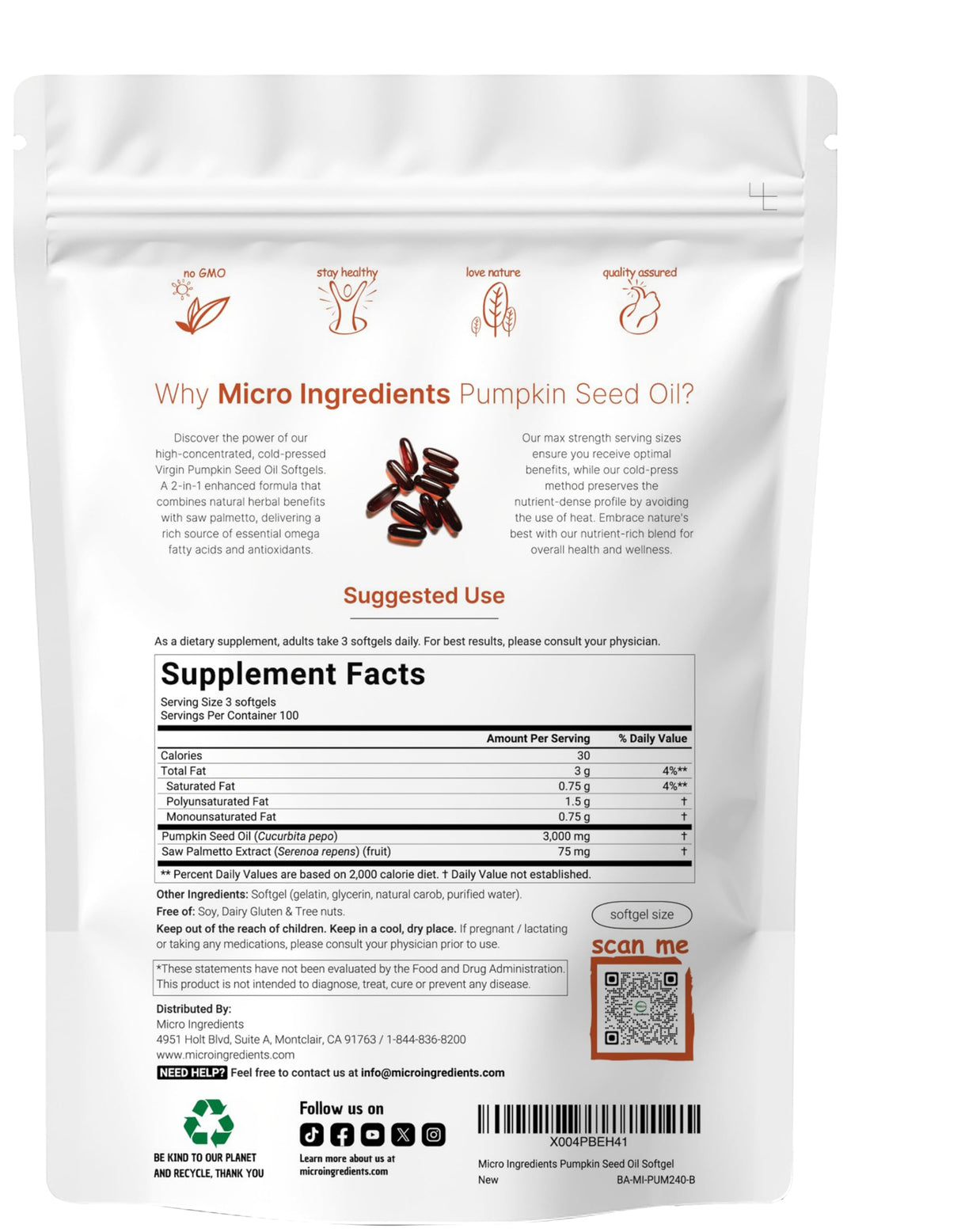 Micro Ingredients Pumpkin Seed Oil with Saw Palmetto 300 Softgels | Cold Pressed, Pure Virgin Oil, Essential Fatty Acids & Phytosterols | Non-GMO