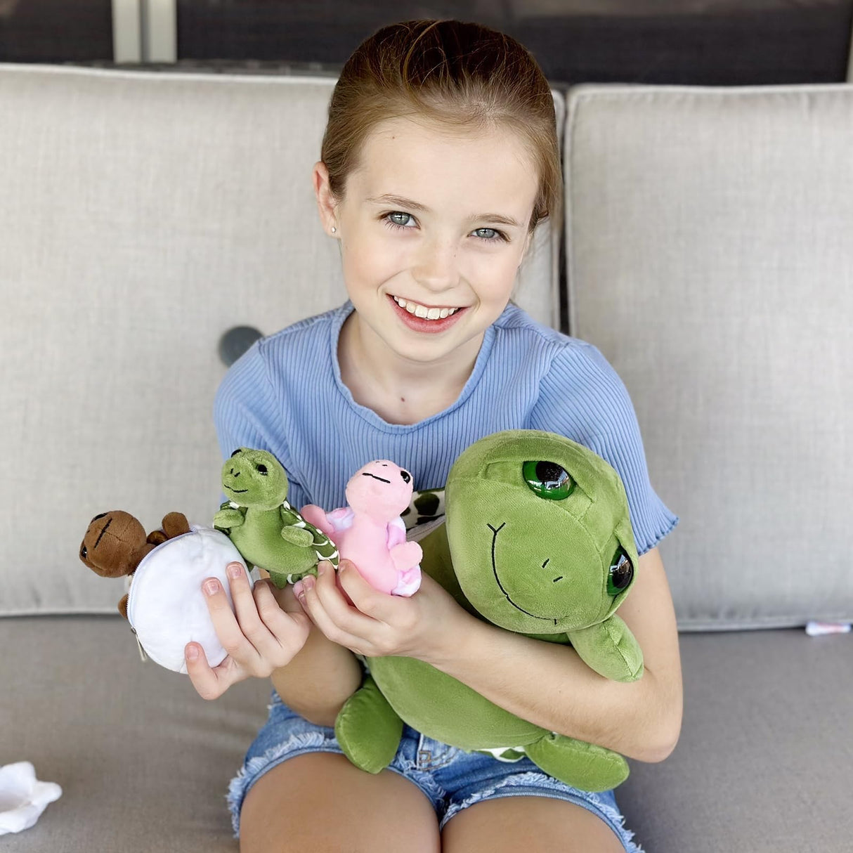 Karister 6Pcs Turtle Stuffed Animals with Three Babies Inside Shell,14" Sea Turtle Plush Pillow Toy with Two Eggs, Stuffed Tortoise for Kids, Ocean Plush for Birthday Christmas or Baby Shower