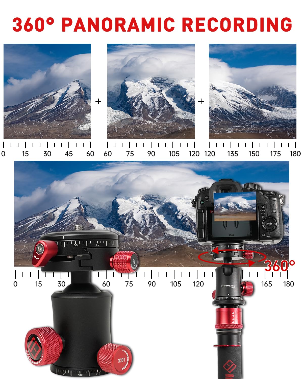 IFOOTAGE Komodo MP30 Ball Head,Metal 360° Rotating Ball Head with Panoramic Quick Release Plate, Compatible with Digital SLR(Load 22lbs)