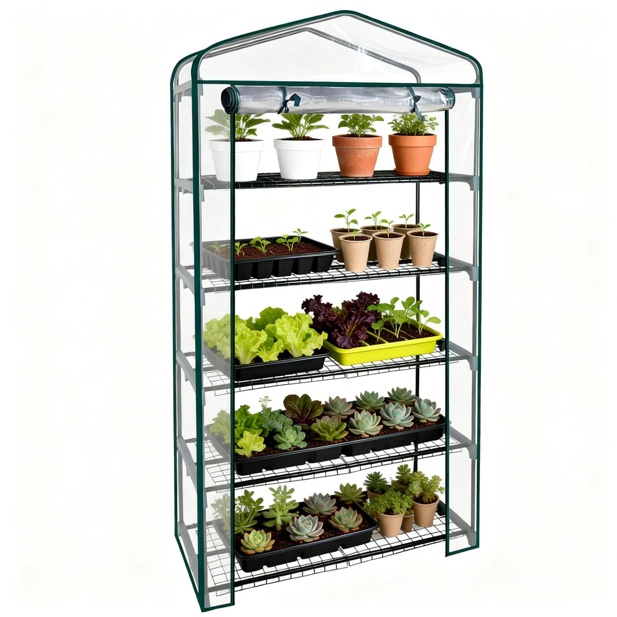 Worth Garden 5 Tier Mini Greenhouse - 75'' H x 27'' L x 19'' W - Sturdy Portable Gardening Shelves with Transparent PVC Cover - Small Porch Green House for Growing Plants Flowers Indoor & Outdoor