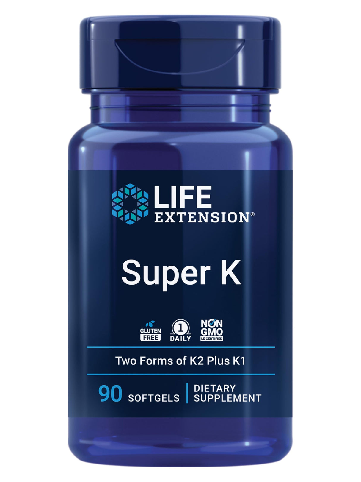 Life Extension Super K, vitamin K1, vitamin K2 mk-7, vitamin K2 mk-4, vitamin C, bone/heart/arterial health, 3-month supply, Gluten-Free, 1 Daily, Non-GMO, 90 softgels