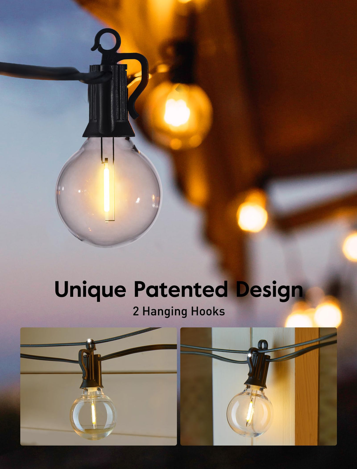 Outdoor String Lights 60 Feet G40 Globe Patio Lights with 32 Edison Shatterproof Bulbs(2 Spare), Waterproof Connectable Hanging Christmas Light for Backyard Porch Balcony Party Xmas Decor