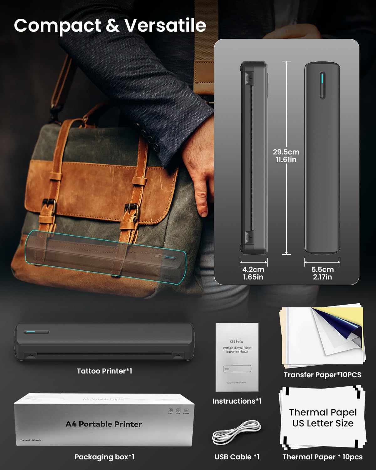 BESTECCT Wireless Tattoo Stencil Printer with 10 pcs of Transfer Paper&10 pcs US Letter Paper,Tattoo Printer Machine for Tattoo Artists& Beginners,Compatible with Phone&PC