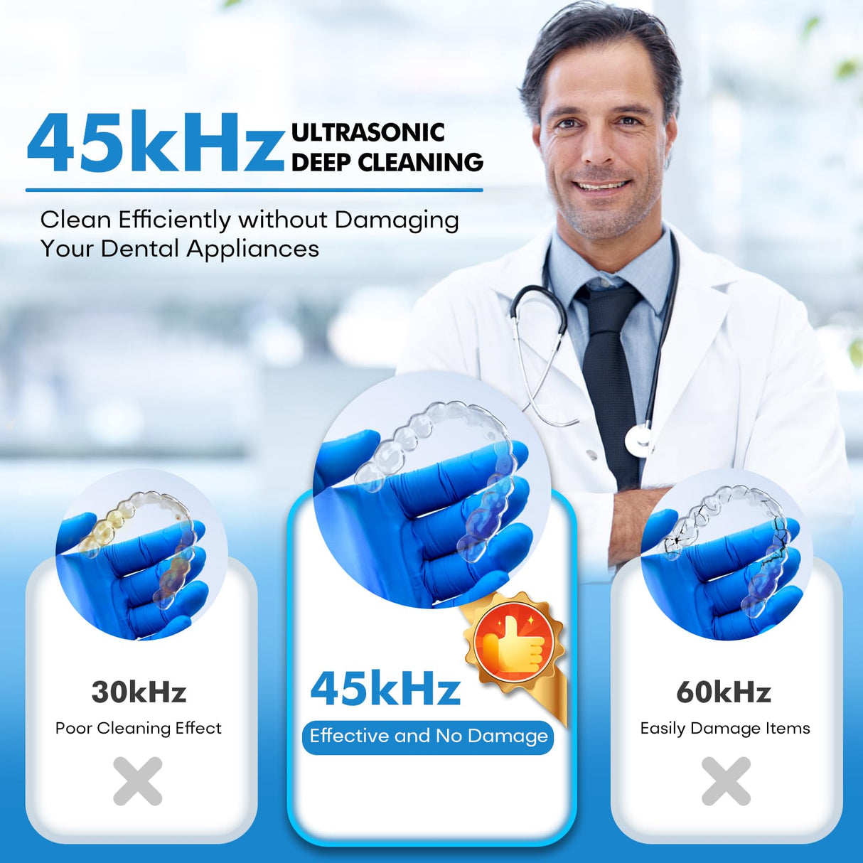 Upgraded Ultrasonic Retainer Cleaner Machine, 45kHz Ultrasonic Dentures Cleaner for Night Guards, Braces, Aligner, Toothbrush, Jewelry and More, 200ML Capacity, Black