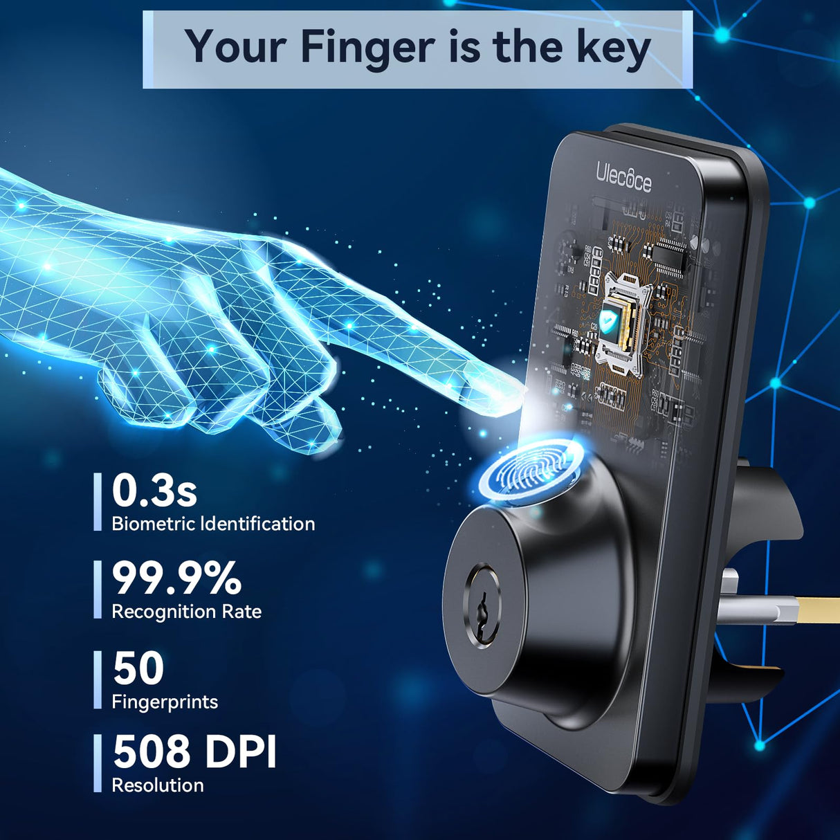 Ulecoce Fingerprint Keypad Deadbolt with Knob Set, Keyless Entry Door Lock with App Control, Door Locks for Front Door, Auto Lock&One-Touch Lock, 100+ User Codes&5 Keys, Easy Installation, Matte Black