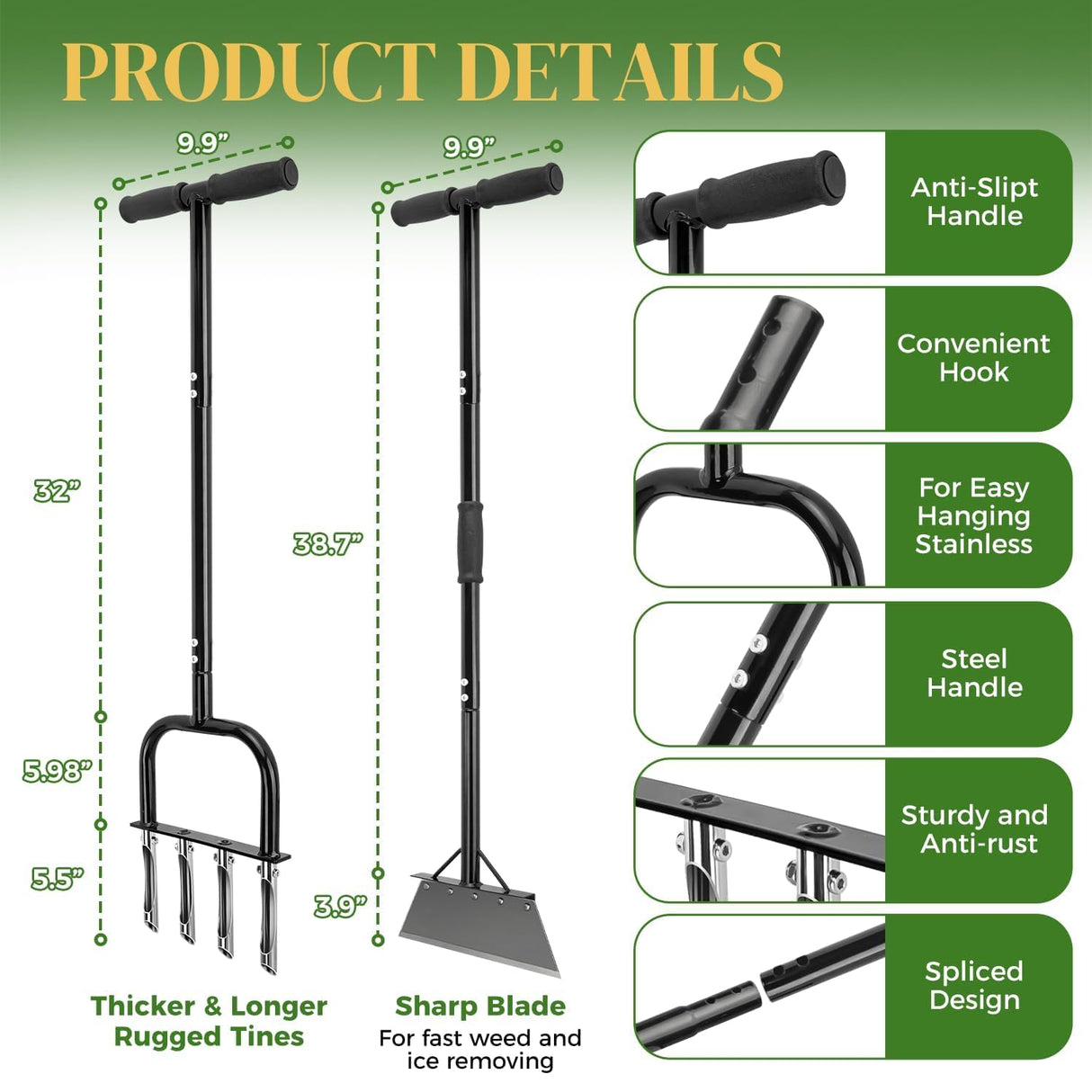 easymake 2-in-1 Lawn Aerator & Weeding Tool Set, SnowShovel - Multifunctional Garden Soil Aerator,Weed Remover, and Snow Shovel for SmallLawns, Tight Corners, and Yard Care