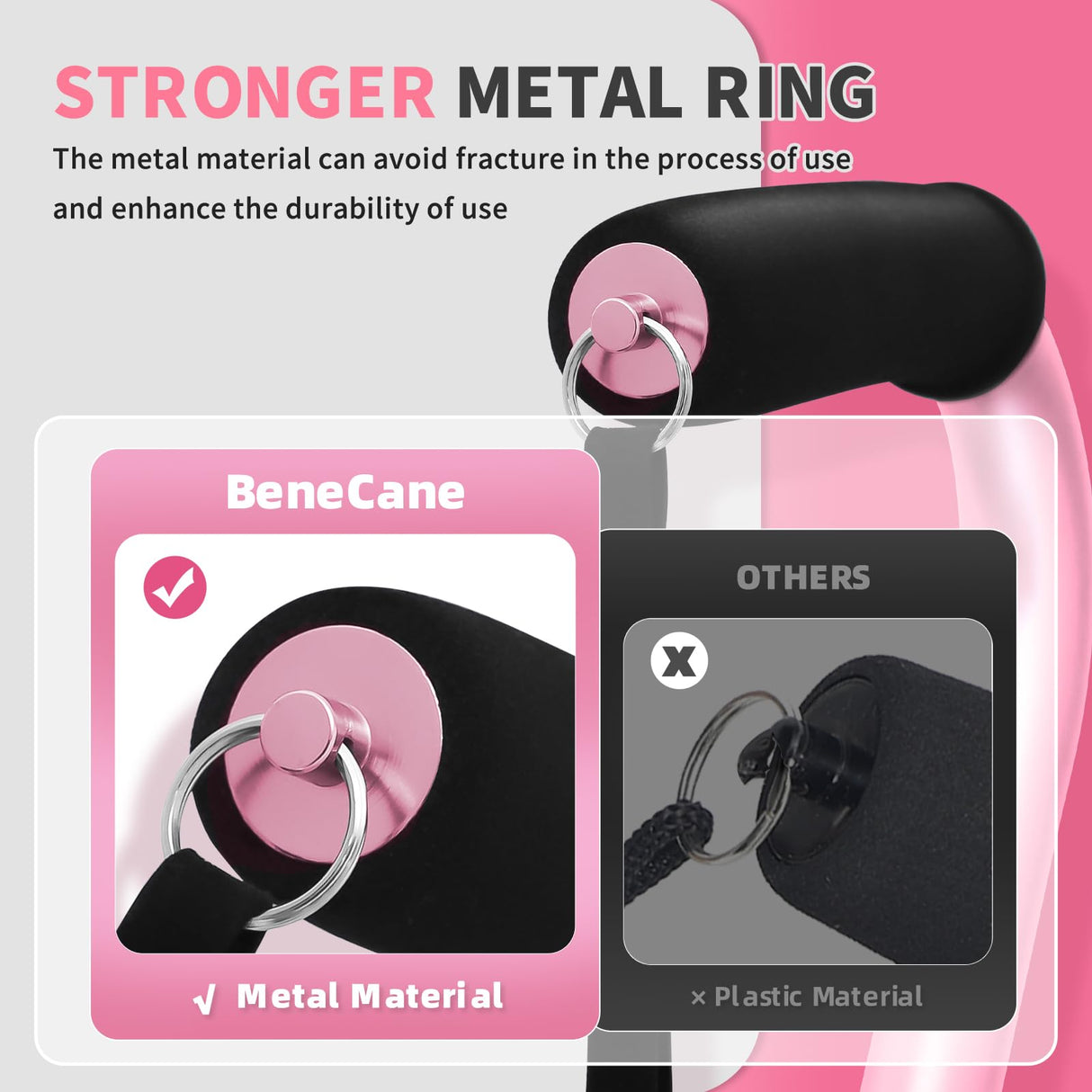 BeneCane Quad Cane Adjustable Walking Cane with Offset Soft Cushioned Handle for Men & Women Lightweight Comfortable with 4-Pronged feet for Extra Stability(Pink)