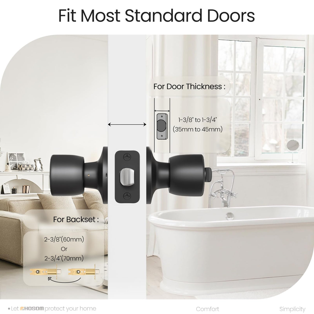 HOSOM Door Knobs Interior Privacy Door Knob Bedroom Bathroom Door knobs with Lock Keyless Doorknobs, Matte Black Door Handles, 10 Pack
