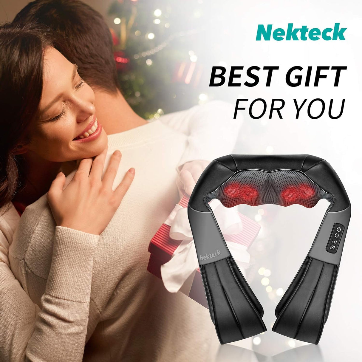 Nekteck Shiatsu Neck and Back Massager with Soothing Heat, Electric Deep Tissue 3D Kneading Massage Pillow for Shoulder, Leg, Full Body Muscle Pain Relief, Car, Office and Home Use