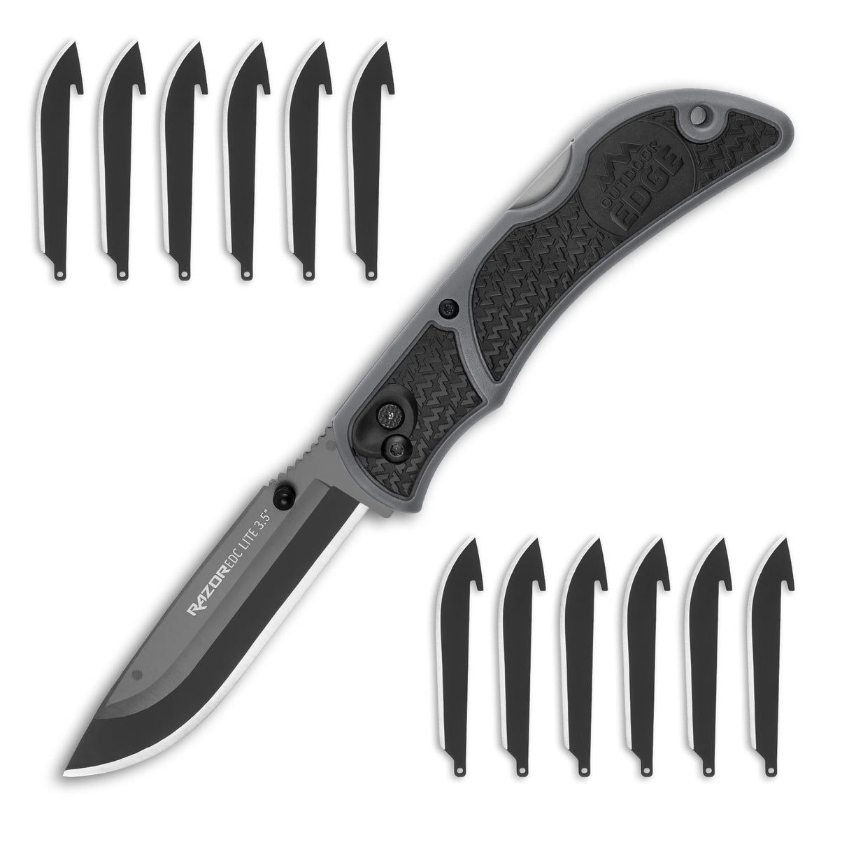 OUTDOOR EDGE 3.5" RazorLite EDC Pocket Knife (Obsidian Black), with Replaceable Blades and Clip, Perfect Carry Knive for Camping, Hunting and Survival, Includes 12 Black Steel Drop Point Blades