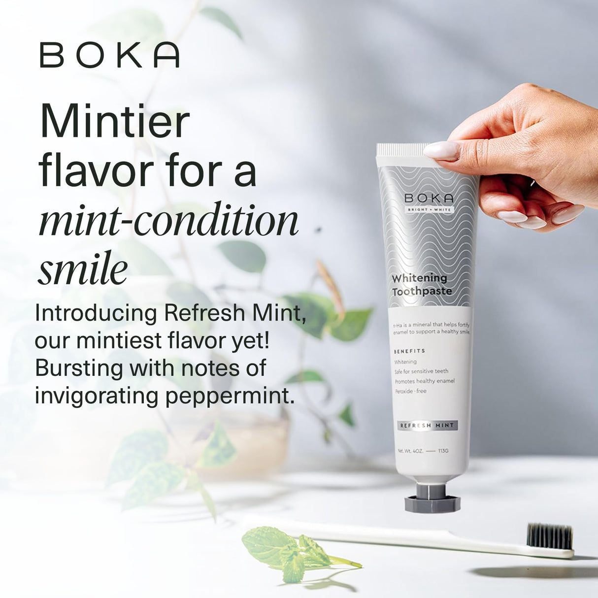 Boka Fluoride Free Toothpaste Nano Hydroxyapatite, Helps Remineralize, Appropriate for Sensitive Teeth, Whitening - for Adult, Kids Oral Care - Refresh Mint Flavor, 4 Fl Oz 3Pk