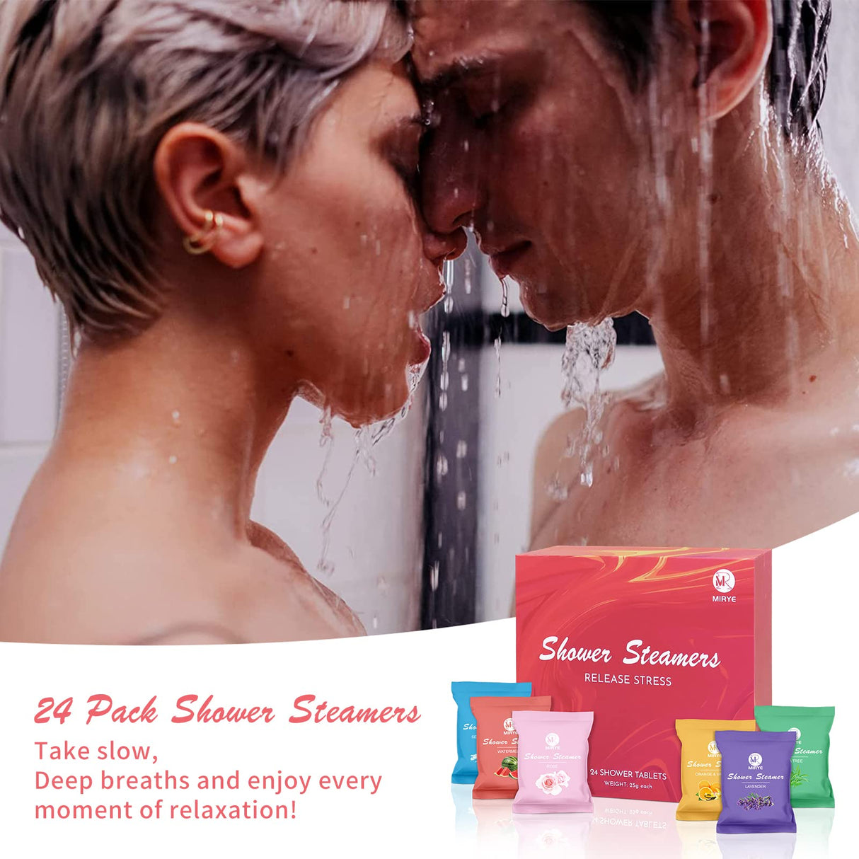 Shower Steamers Aromatherapy Birthday Gifts for Women Men, 24-Pack Stress Relief Organic Shower Bombs with Essential Oil, Stocking Stuffers White Elephant Christmas Gifts for Mom Wife Friends