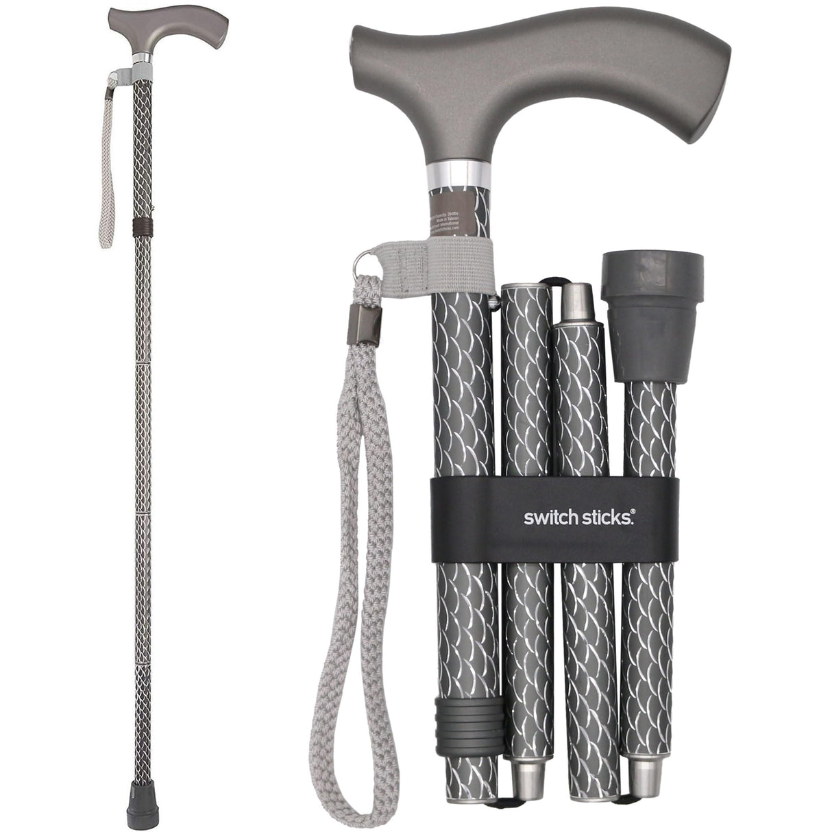 Switch Sticks Walking Cane for Men or Women, Foldable and Adjustable from 32-37 Inches, FSA and HSA Eligible, Engraved Graphite