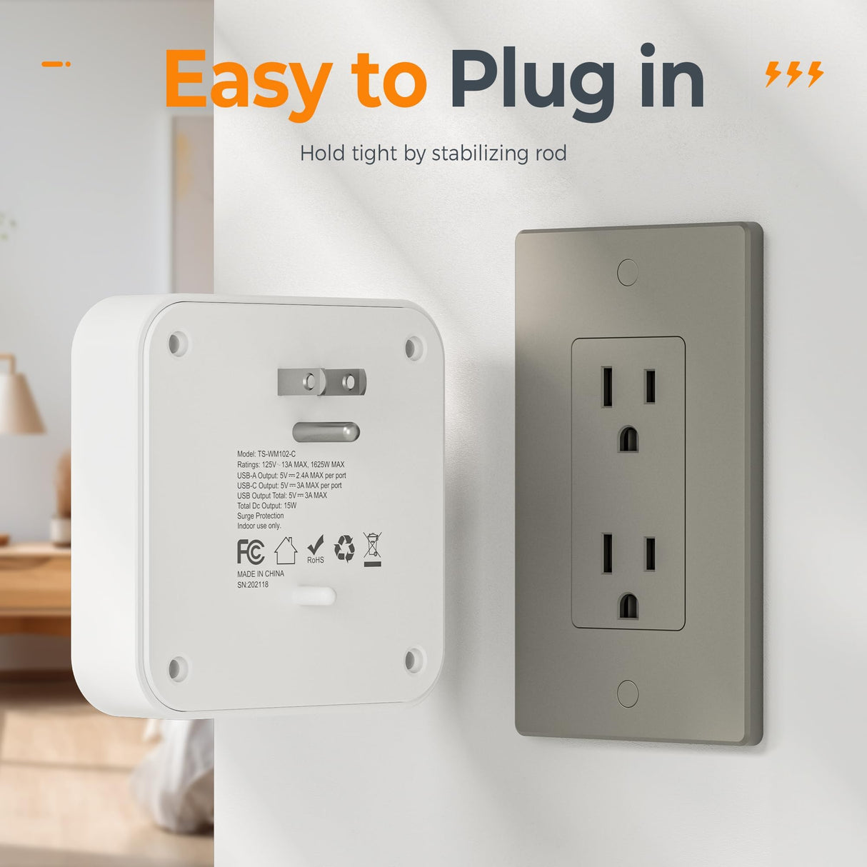 TESSAN Multi Plug Outlet Extender, Surge Protector Splitter with 3 USB (1 USB C Port) Wall Charger, Multiple Expander for Travel, Home, College Dorm Room