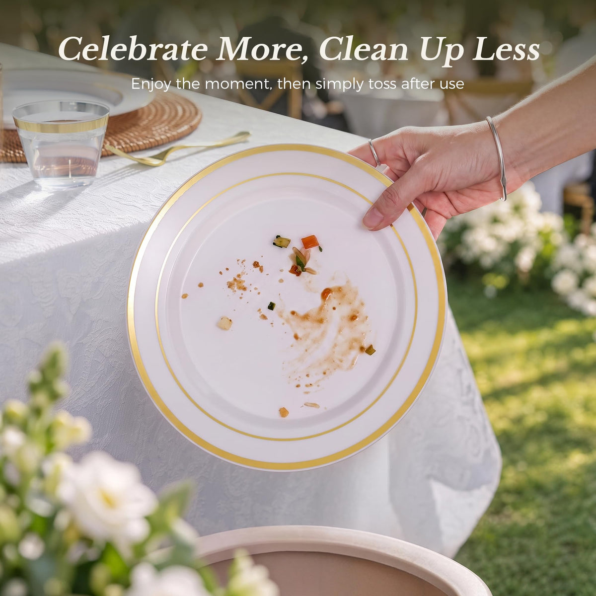 BESTVIP 600PCS Gold Dinnerware Set for 100 Guests,