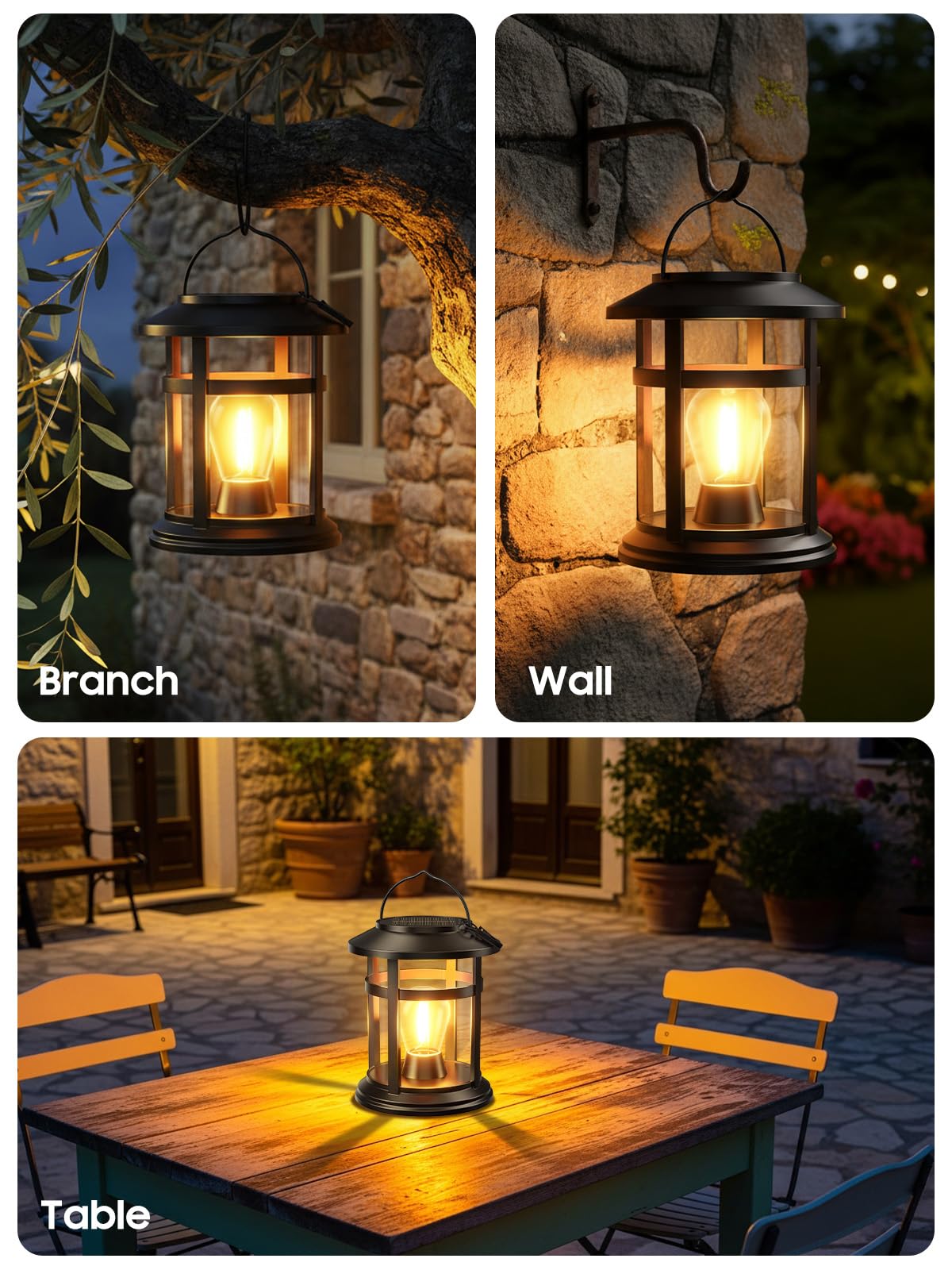 Solar Lantern Outdoor Waterproof, 2 Pack Bright Hanging Solar Lights for Outside Decorative, Upgraded Solar Powered Lanterns LED Lighting for Garden Patio Porch Decor Gifts (Warm Light)