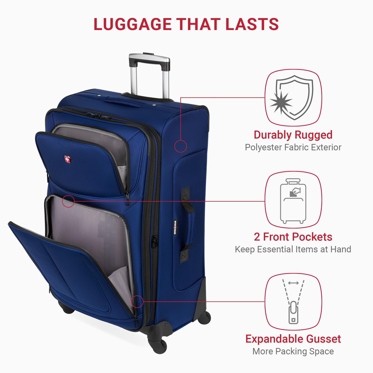 SwissGear Sion Softside Expandable Luggage, Blue, 3-Piece Set (21/25/29)