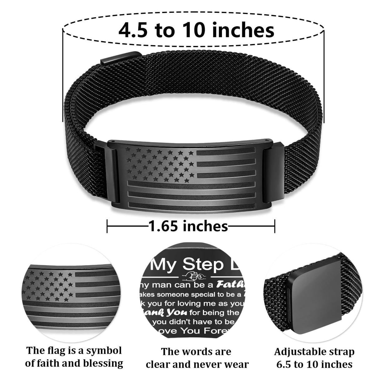 GLEZZA to My Bonus Dad American Flag Bracelet for Men, Christma Gifts