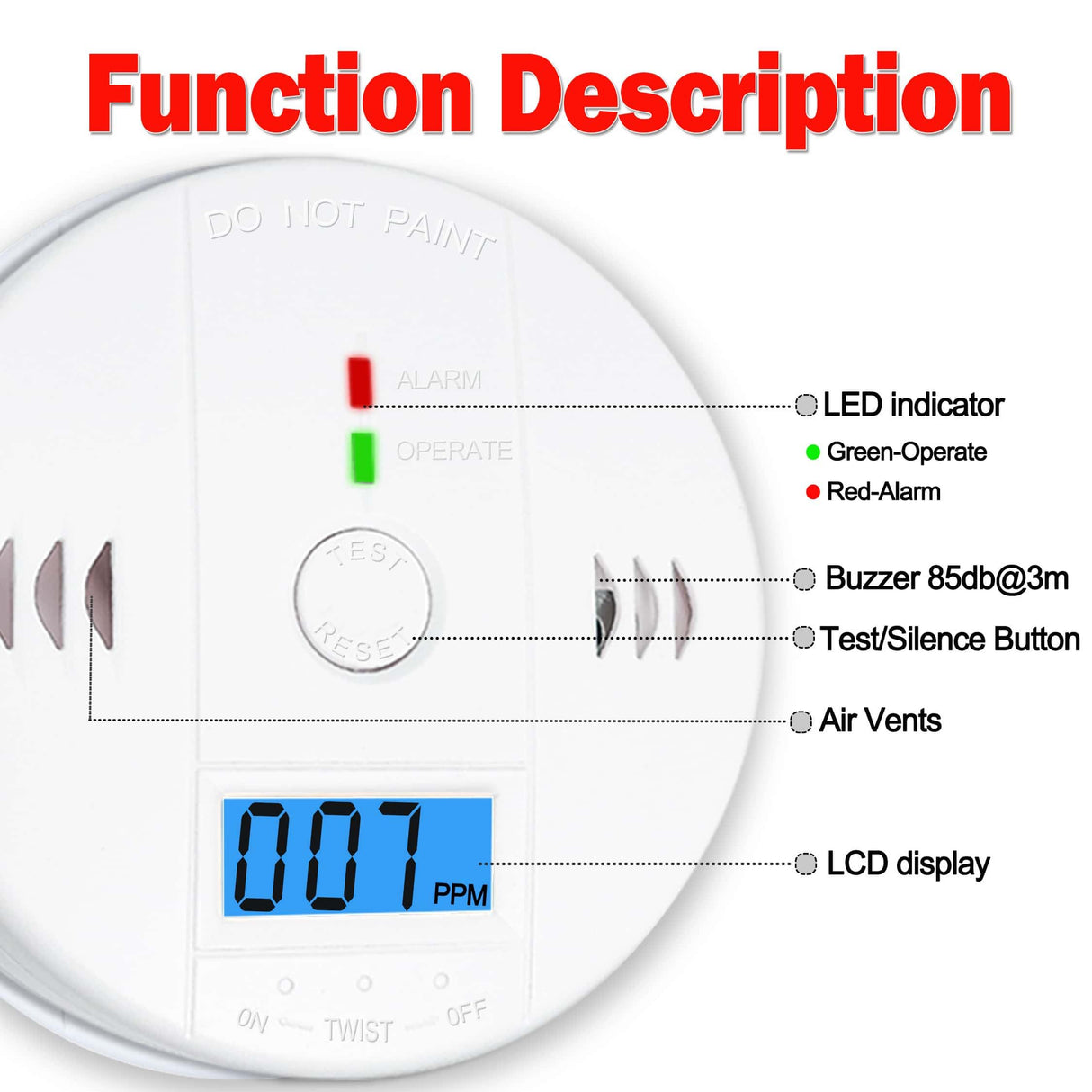 3 Pack Carbon Monoxide detectors, co Detector, Carbon Monoxide Alarm Detector Battery Powered with LCD Display, Carbon Monoxide Detector, UL2034 Standards, for Home