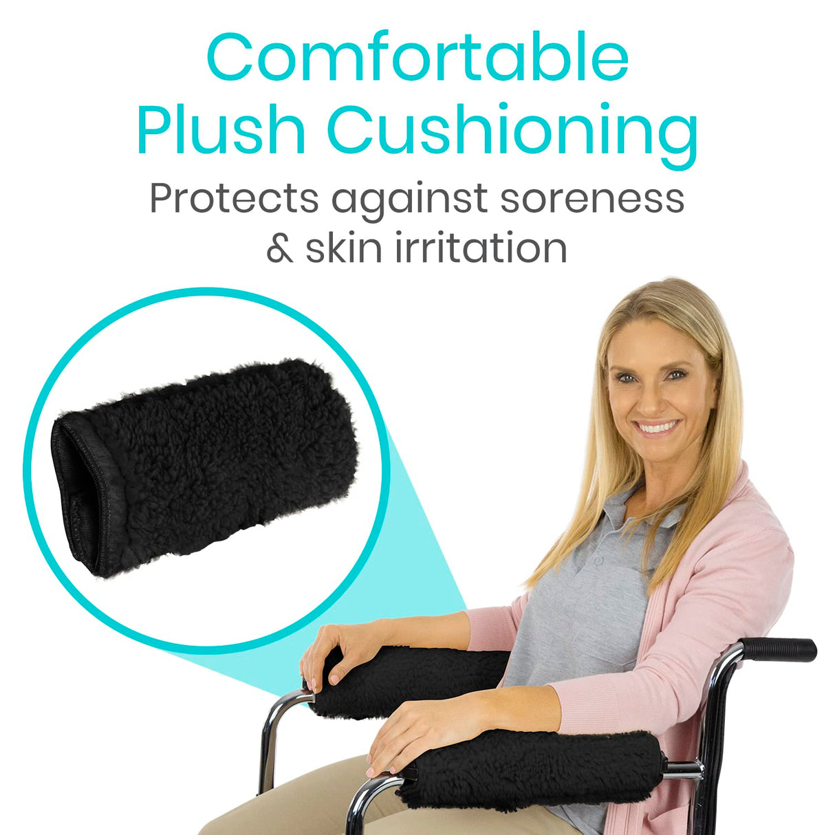 Vive Wheelchair Armrest Covers (Pair) - Memory Foam Sheepskin Accessories Pads for Transport Electric Wheel Chair Arm Rests - for Adults, Seniors, Handicapped - Soft Support Cushion for Mobility Aids