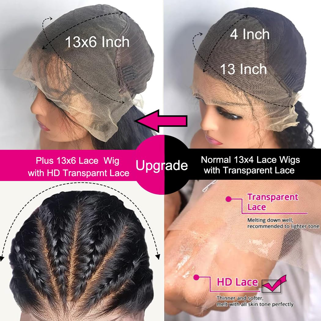 30 Inch 13x6 Lace Front Wigs Human Hair 200 Density Body Wave HD Lace Front Wigs Human Hair Pre Plucked with Baby Hair Natural Color Glueless Frontal Wig for Women 100% Brazilian Virgin Human Hair