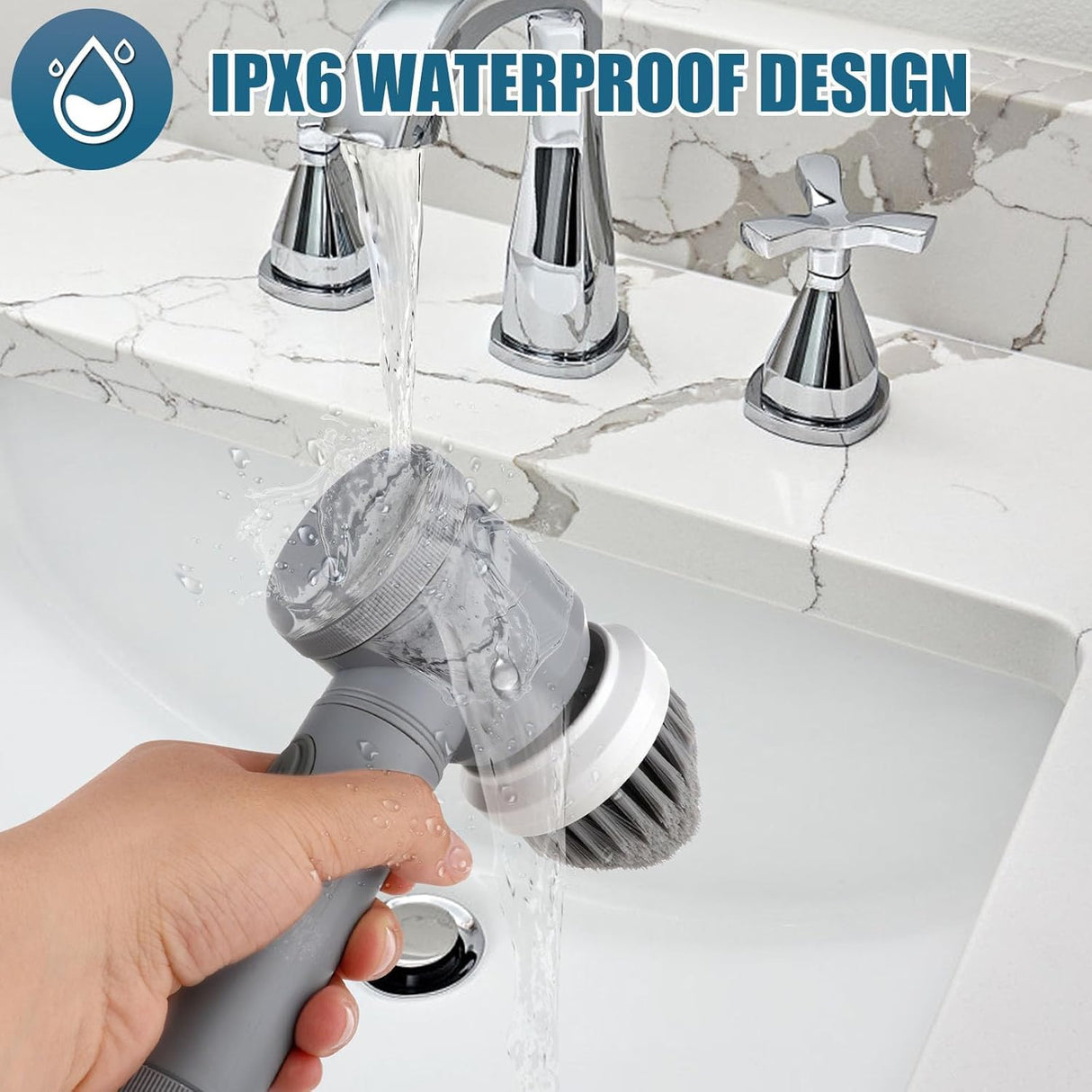 HFLYJPYW Electric Spin Scrubber - Shower Scrubber,Bathroom Scrubber Electric,for Cleaning Tub, Floor, Tile, Window, Sink, Kitchen Cleaning with 6 Electric Cleaning Brush Head (8)