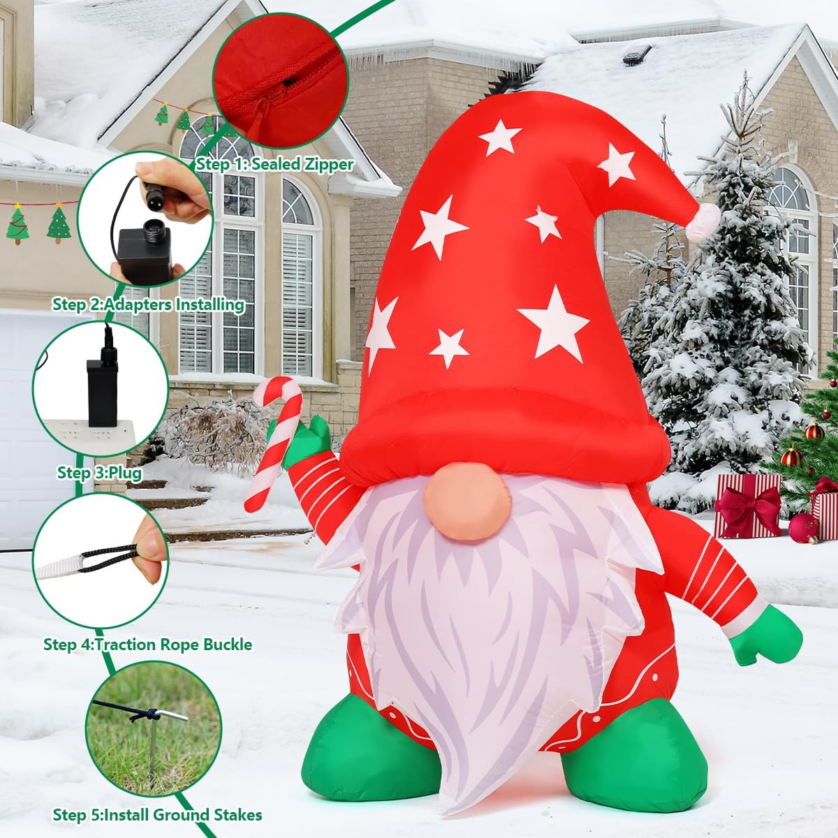 COMIN 4FT Tall Christmas Gnomes Inflatables Outdoor Decorations, Xmas Blow Up Gnomes Wearing Red Hat with Built-in LEDs for Christmas Indoor Outdoor Yard Lawn Garden Decorations