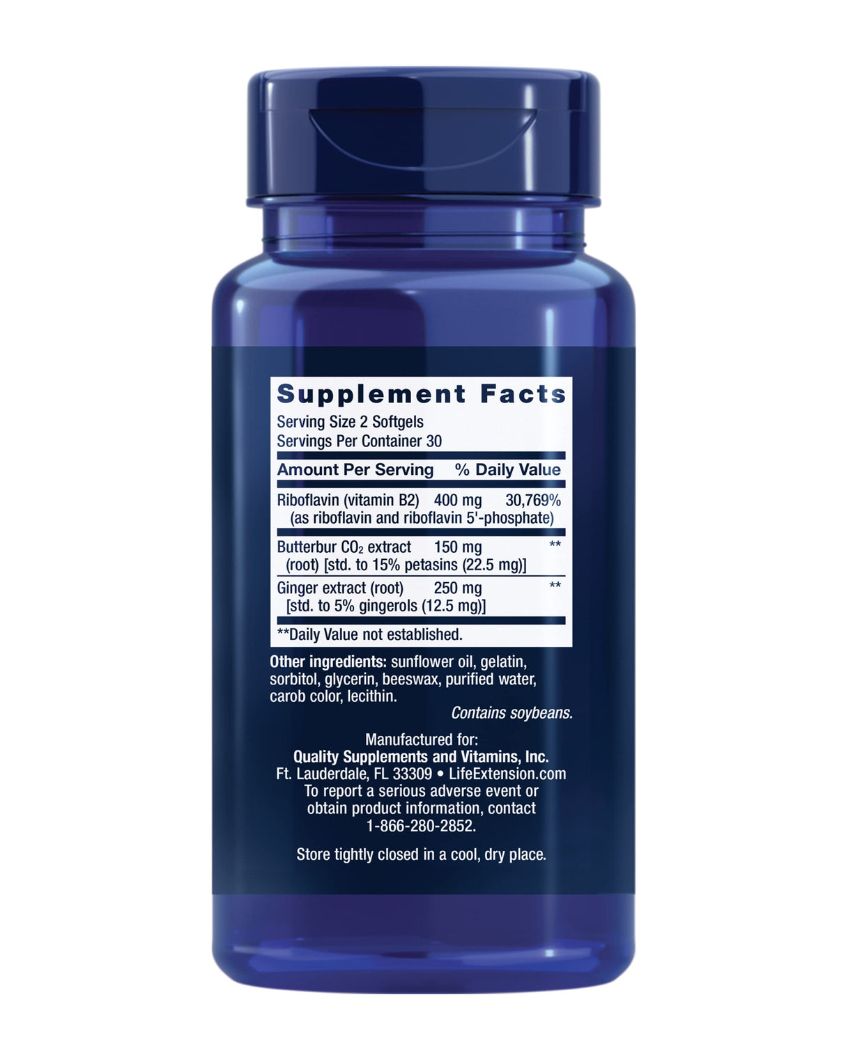 Life Extension Migra-Eeze - Butterbur Root Extract with Vitamin B2 (Riboflavin) & Ginger Supplement - Formula to Ease Head Discomfort - Gluten-Free — 60 Softgels