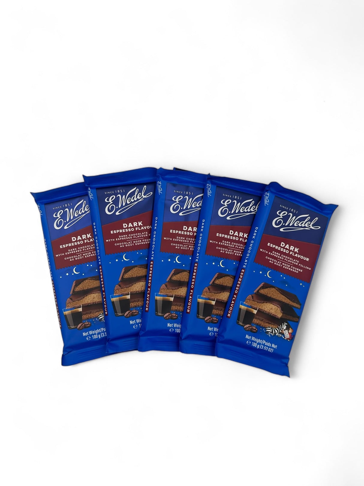 E.Wedel Espresso Flavored Dark Chocolate Bars (Pack of 5), Full Size