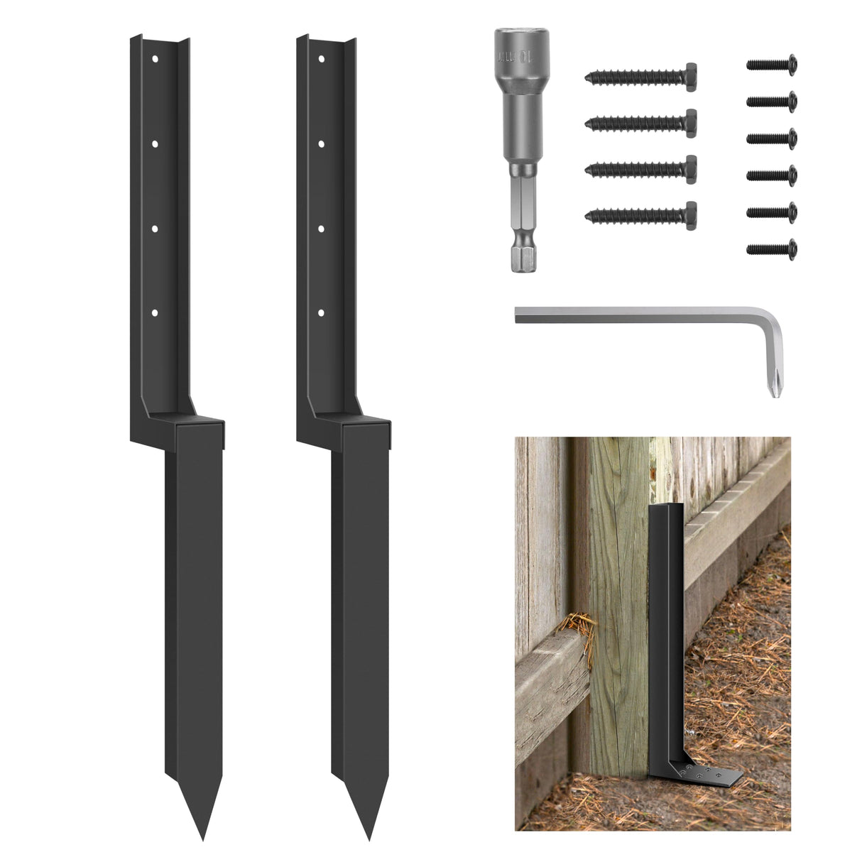 ArlinaL Fence Post Repair Kit, Thickened Steel Anchor Ground Spike