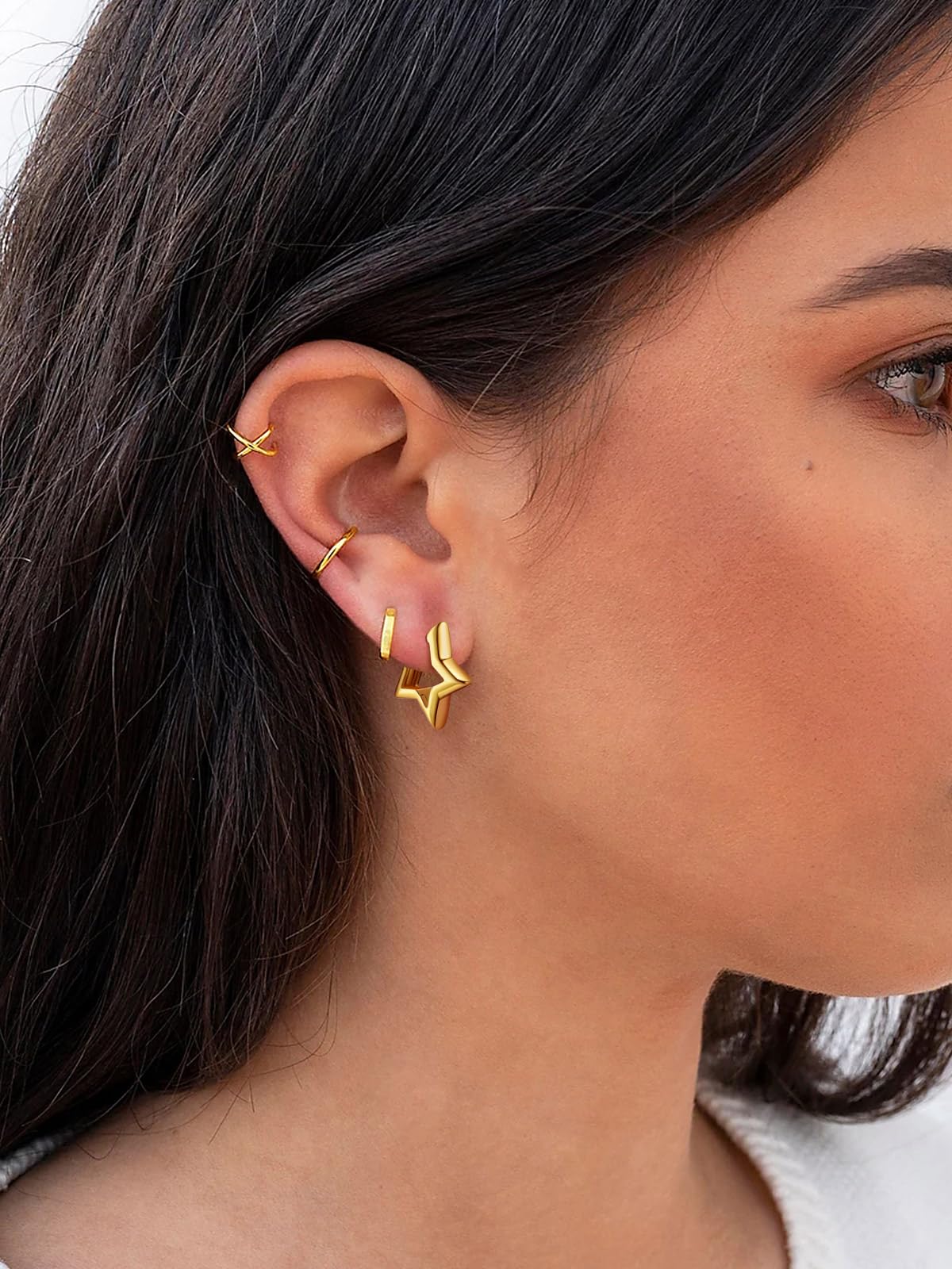 FindChic Star Huggie Earrings for Women, 14K Gold Plated Small Star Hoops