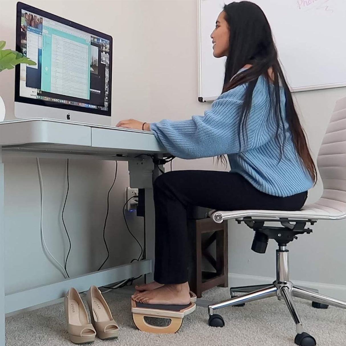 StrongTek Ergonomic Wood Foot Rest for Enhanced Circulation & Comfort, 350lbs Capacity, Rocker Balance Board for Standing Desks, Non-Slip, No Assembly, 18" Wide - Ideal for Office/HOM