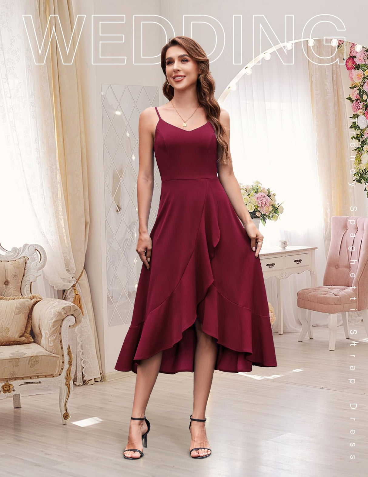 DRESSTELLS Woman's Cocktail Dress, Fall Semi Formal Wedding Guest Christmas Holiday Party Casual Aline Evening Prom Midi Dresses Burgundy M