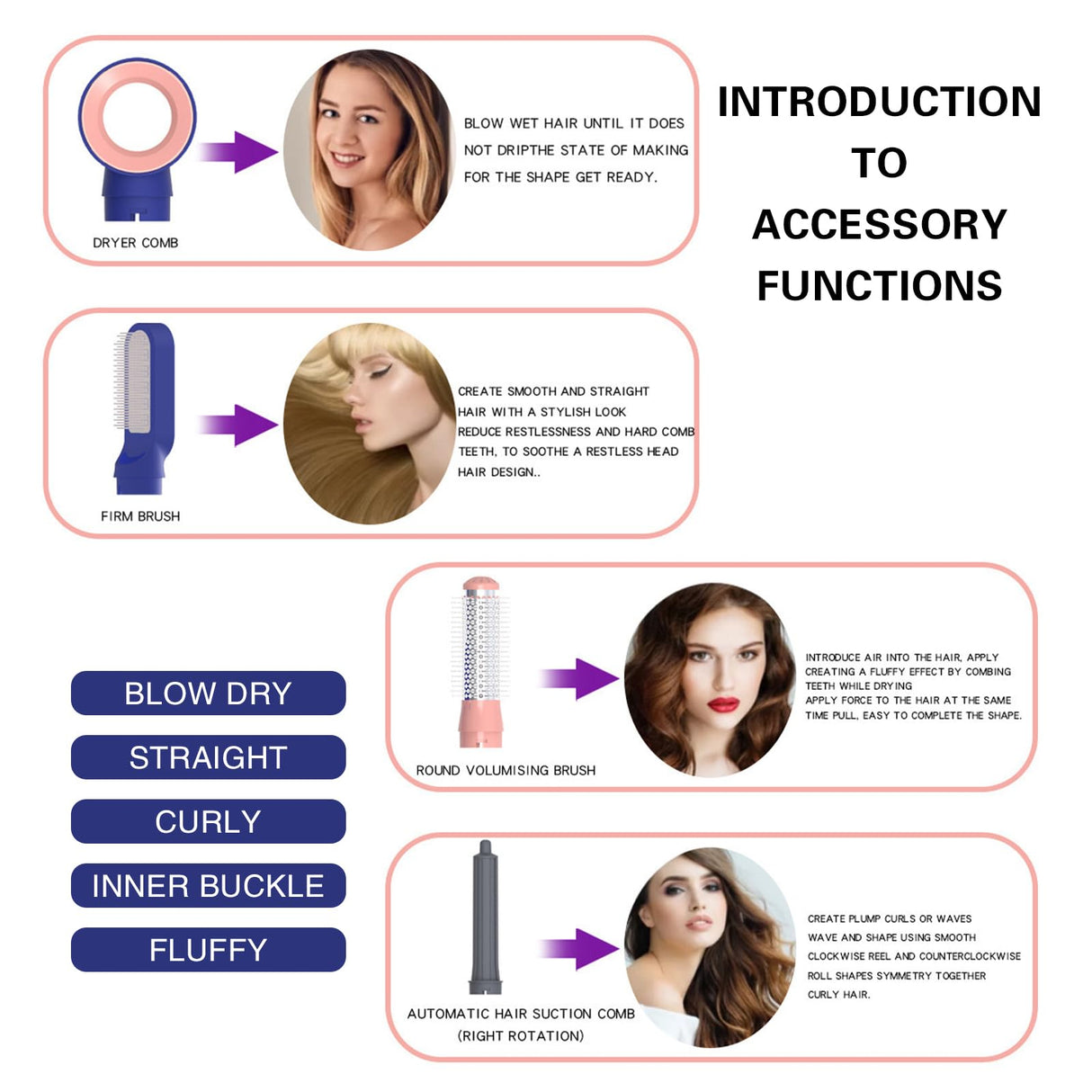 Experience Effortless and Versatile Hair Styling with Our Professional Hot Air Brush Set - Includes 5 Functions for Fast, Stunning Results