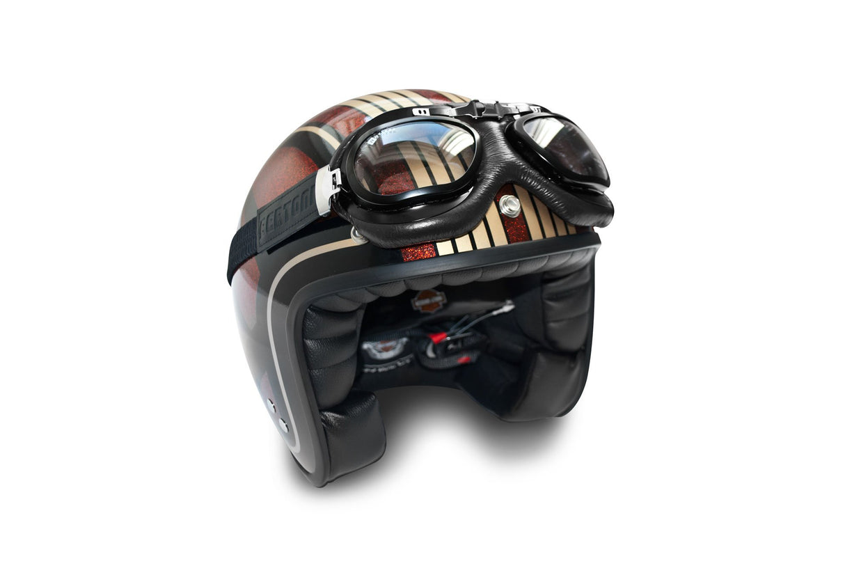 Bertoni Motorcycle Goggles Real Black Calfskin Leather AF191L Italy Vintage Aviator Bikers Glasses