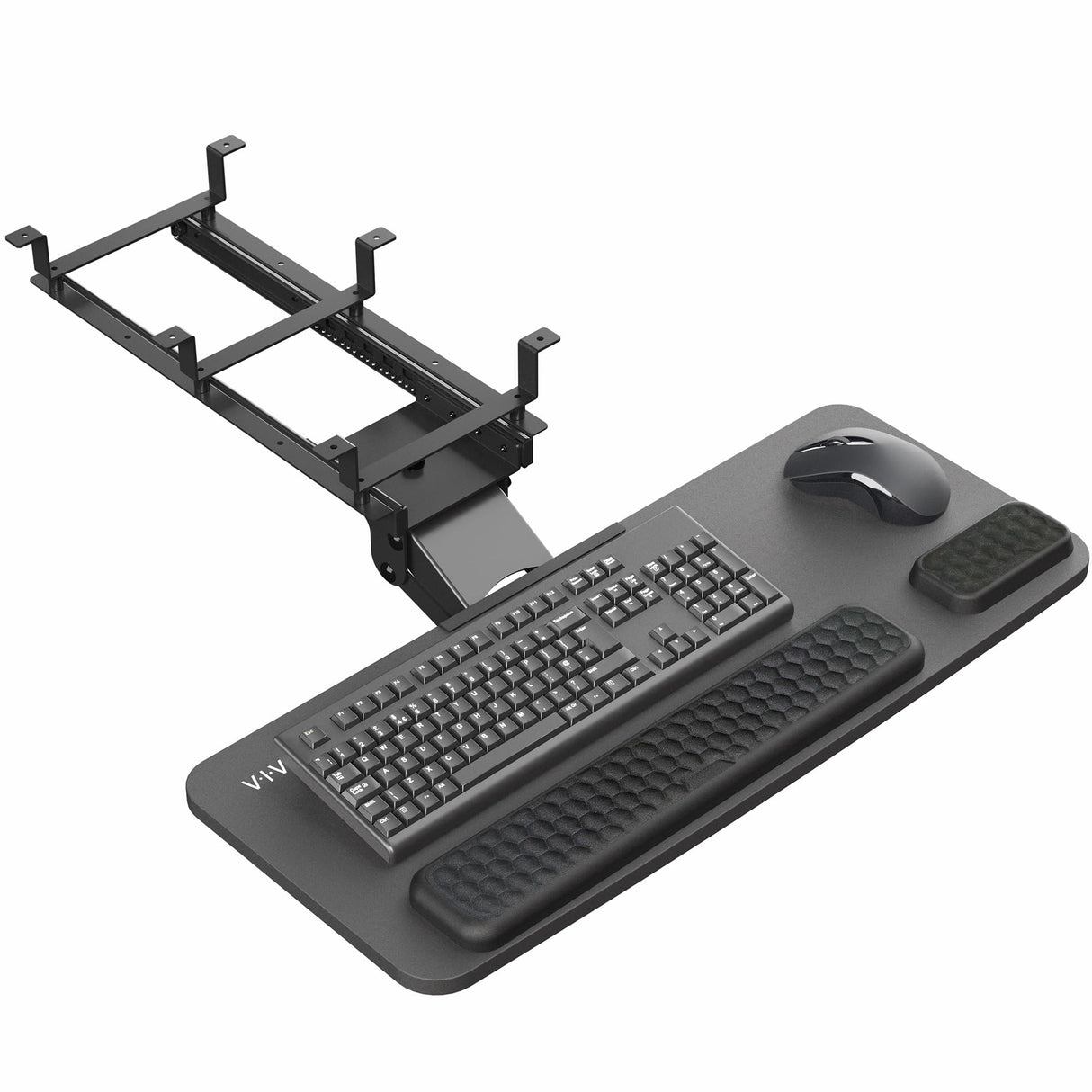 VIVO Premium Adjustable Computer Keyboard and Mouse Platform Tray, Ergonomic Under Table Desk Mount Drawer with Padding, Black, MOUNT-KB27P-B