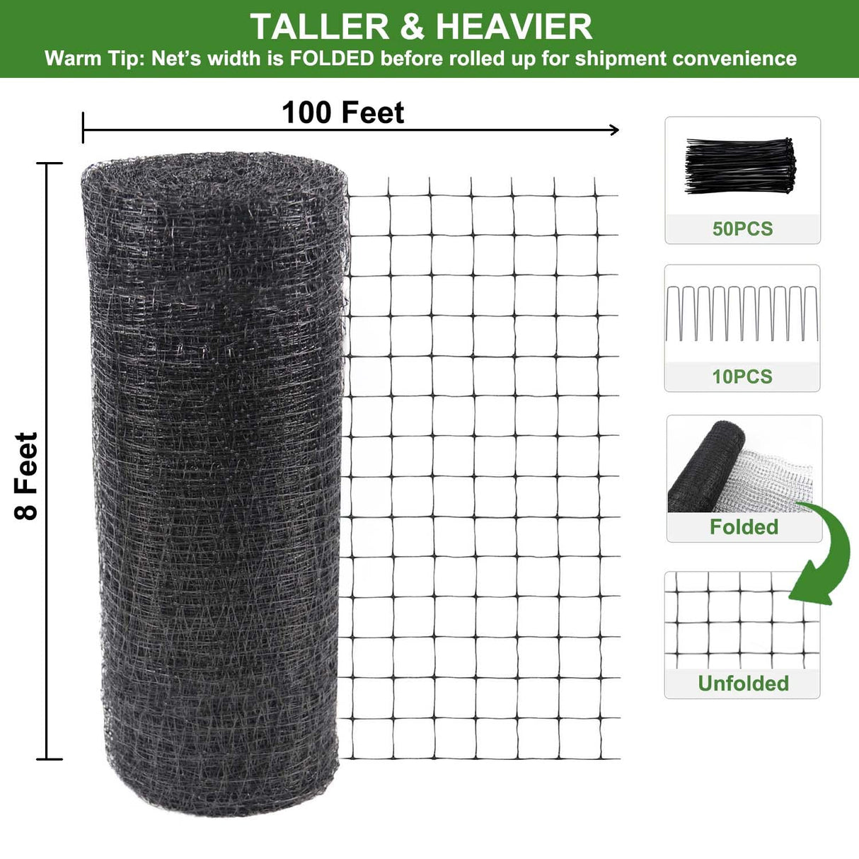 Mklsit Deer Netting Fence, 8ftx100ft Garden Netting Heavy Duty Bird Netting