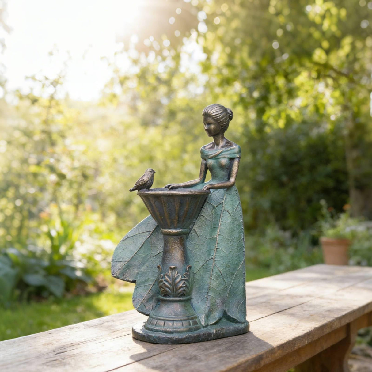DiliComing Fairy Outdoor Statue Garden Decor with Solar Birdbath 12 Inch