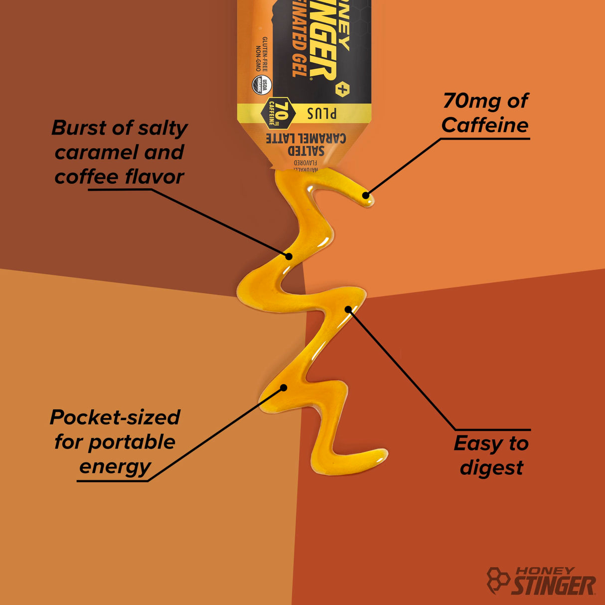 Honey Stinger Organic Salted Caramel Energy Gel, Caffeinated & Gluten Free, for Exercise, Running and Performance, Sports Nutrition for Home & Gym, Pre and Mid Workout, 12 Pack, 13.2 Ounce