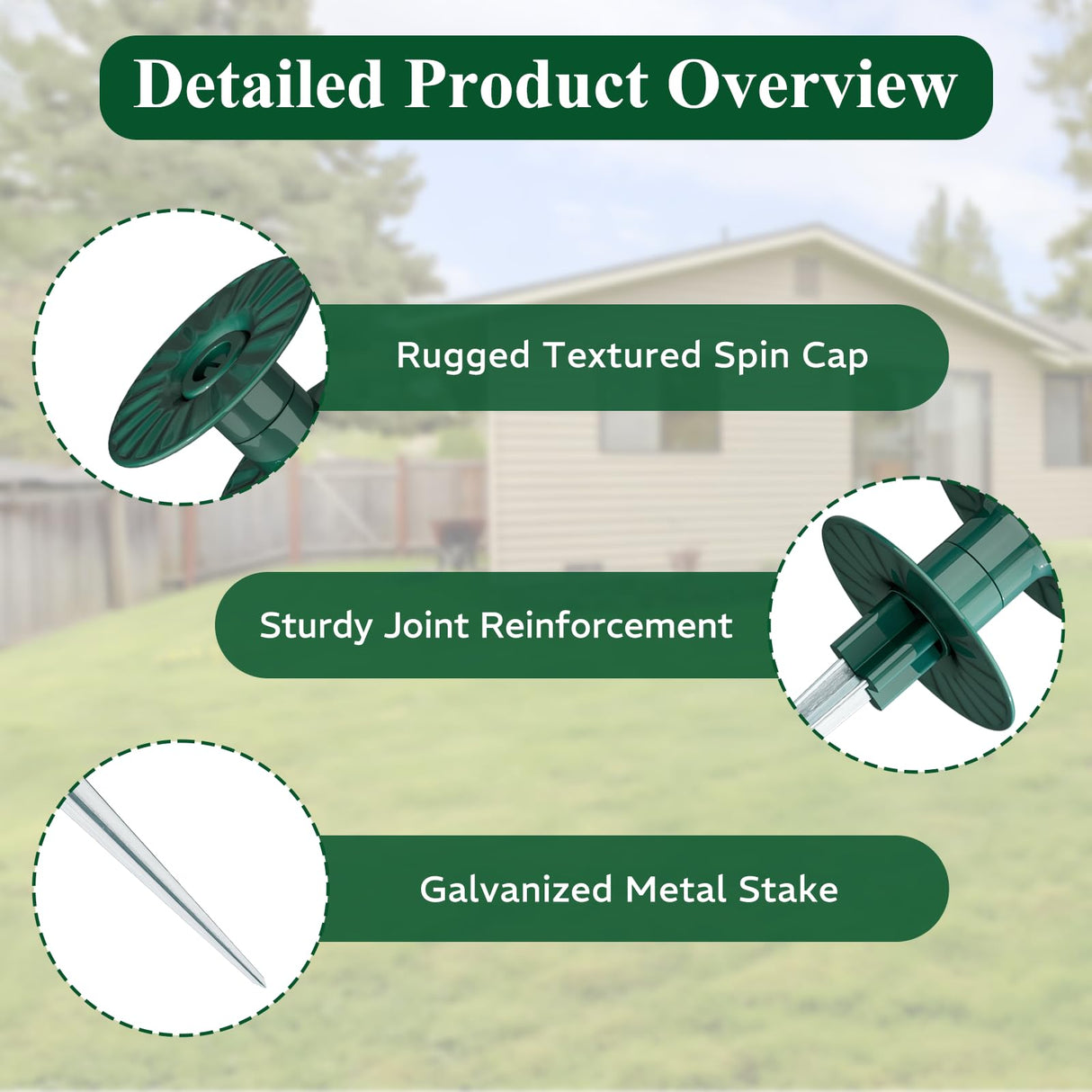 Zapdos 6PCS 10 Inch Heavy Duty Outdoor Yard Garden Hose Guides, Dark Green Metal Stakes with Rotatable Spin Top, Durable Hose Spikes Keep Water Hose Away from Flower Beds & Lawn Plants