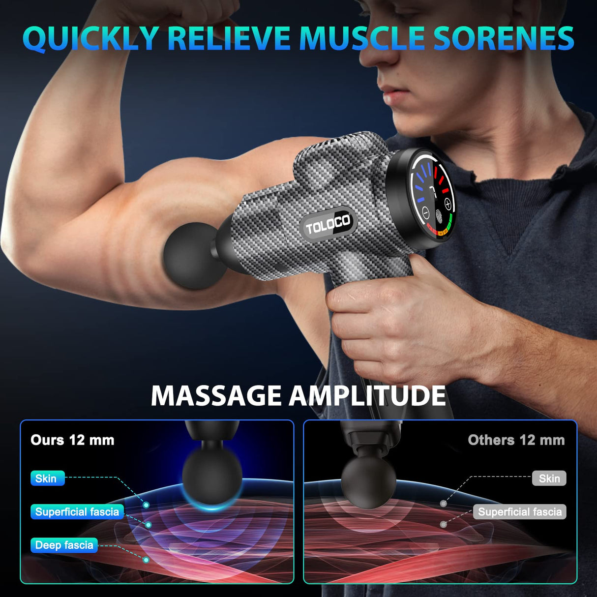 TOLOCO Massage Gun, Deep Tissue Back Massager for Athletes with 10 Massage Heads, Electric Muscle Percussion Massager for Any Pain Relief, FSA and HSA Eligible, Gifts for Fathers Day, Carbon