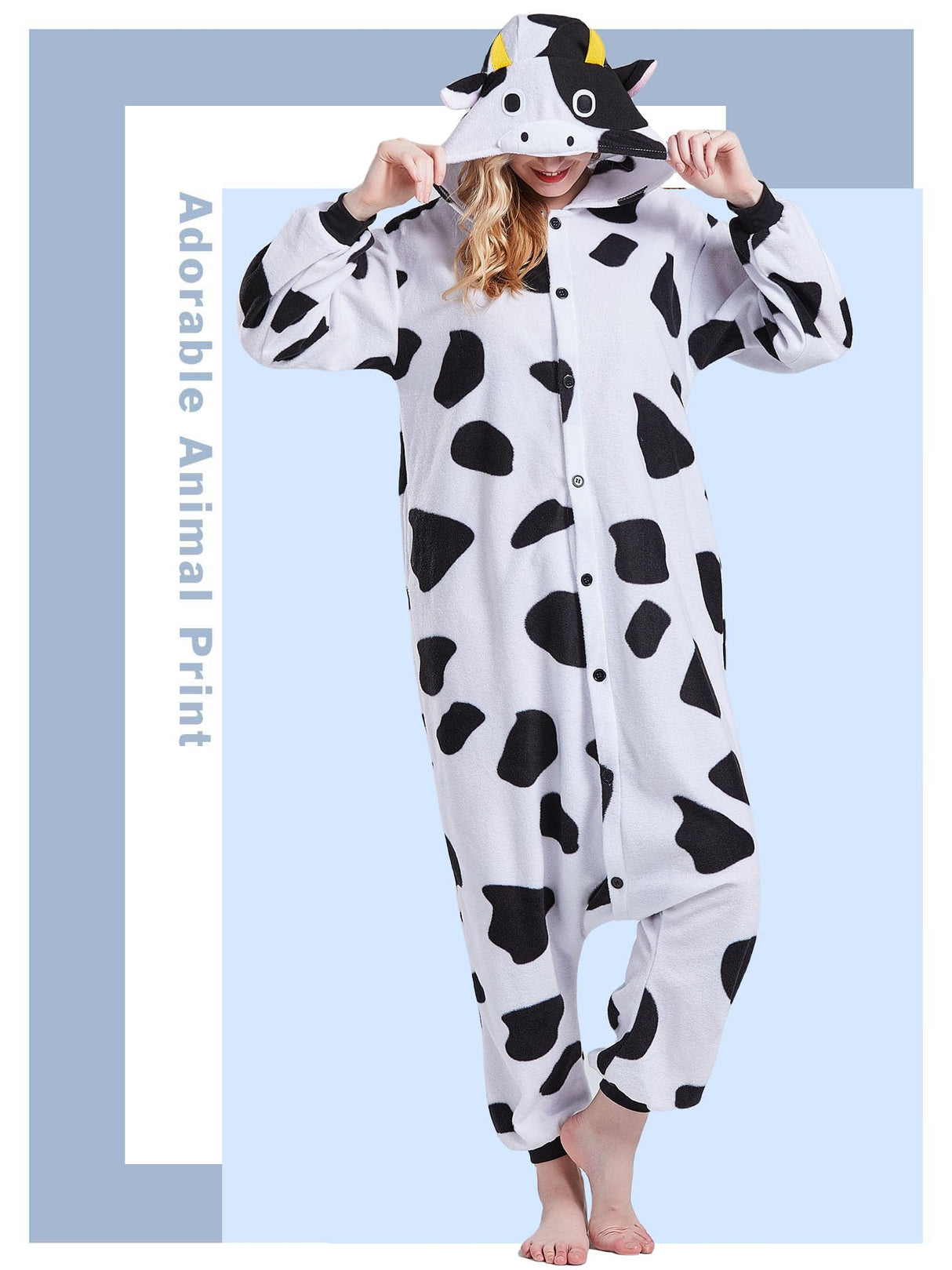 Magicalani Cow Onesie Pajamas for Adults - Unisex Animal Cosplay Sleepwear, Christmas Halloween Costume