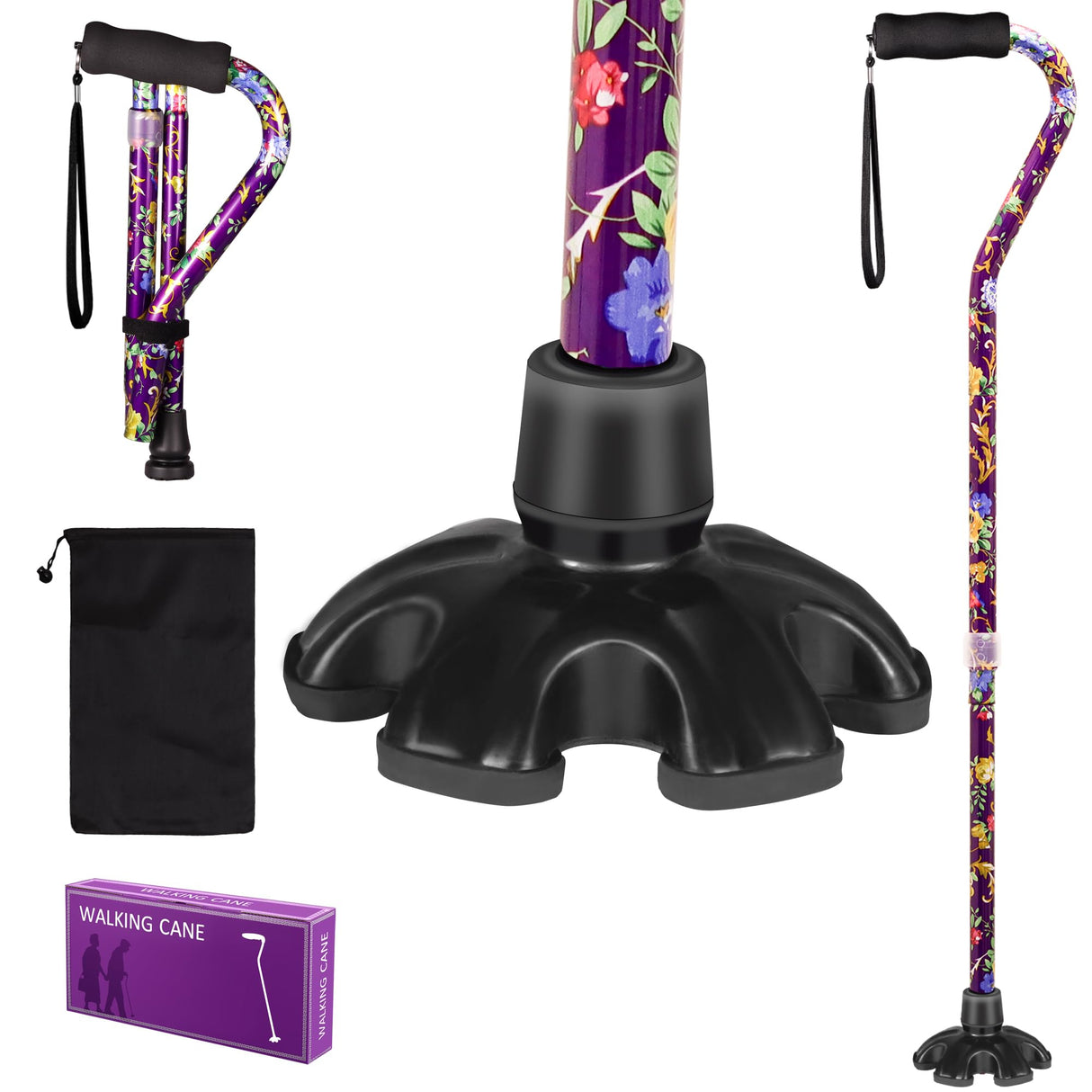 LIXIANG Walking Cane and Walking Stick for Adult Men and Women, with Travel Bag, Adjustable Folding Elderly and Adult Cane(Purple)