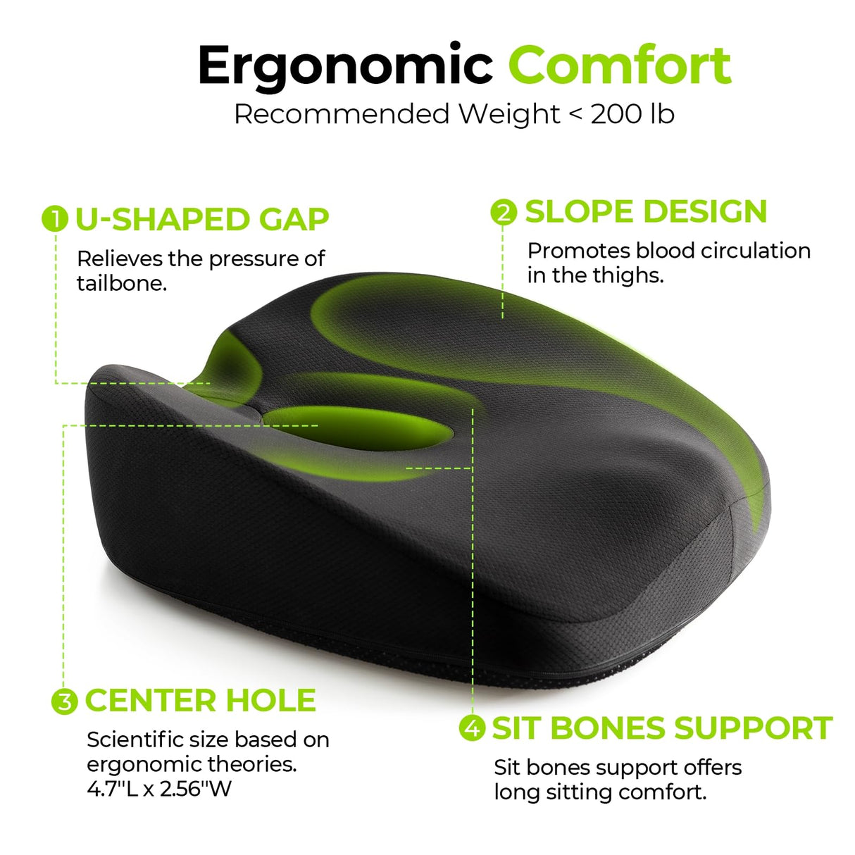 AUVON Innovative Donut Pillow Hemorrhoids Scientific Center Hole and Tailbone Cutout, Orthopedic Pain Relief Donut Seat Cushion for Coccyx, Sciatica, Postpartum Pregnancy, After Surgery Sitting Relief