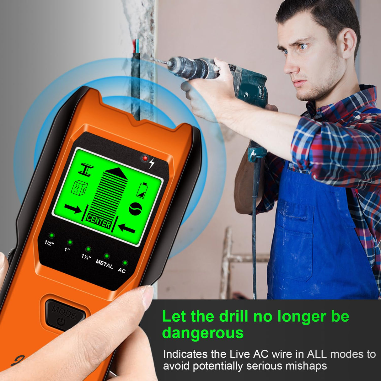 Stud Finder Wall Scanner, 5 in 1 Multifunction Stud Locator with Smart Sensor, HD LCD Display and Audio Alarm for The Center & Edge of Metal, Studs, AC Wire, and Pipe Detection (Tropical Orange)
