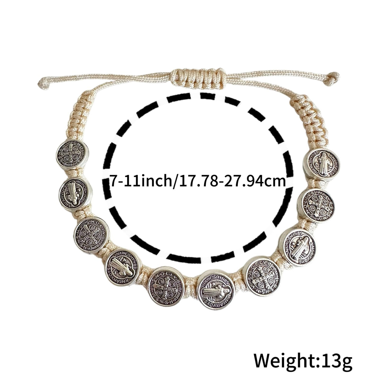 12pcs St Benedict Bracelets Nature Color String Saint Benedict Rosary Bracelet Medalla De San Benito Catholic Gift For Men Women (Nature Color)