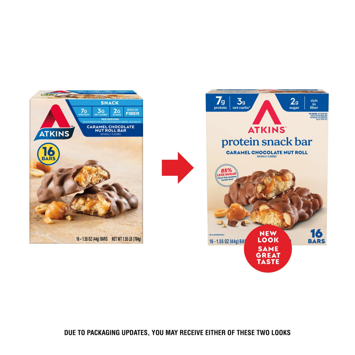 Atkins Caramel Chocolate Nut Roll Snack Bar, 16 Count
