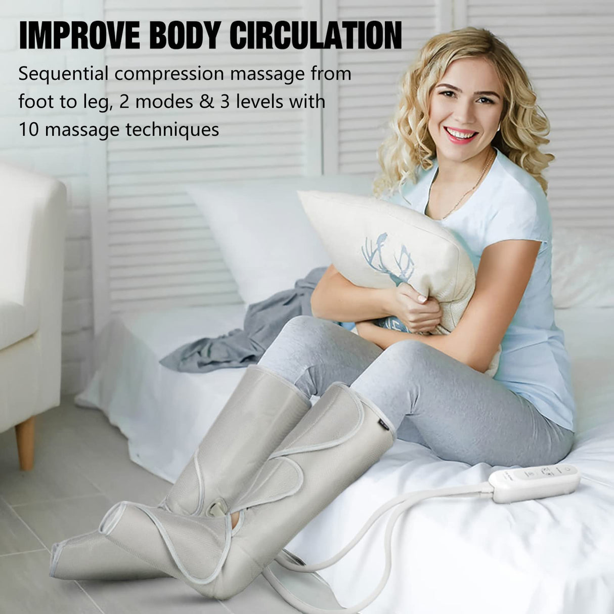 FIT KING Air Compression Leg Massager for Circulation to Relieve Pain, Swelling, Edema, RLS, Ideal Gift for Mom Wife (Extensions Included) - FSA HSA Eligible